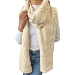 CHANEL Vintage CC Mark Logo Knit Muffler Scarf Wrap Accessory Cream [105702]